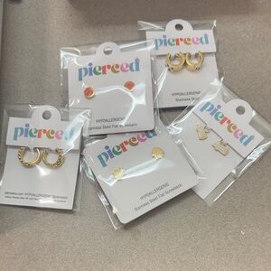 5 pairs of PIERCED hypoallergenic stainless steel flat back earrings